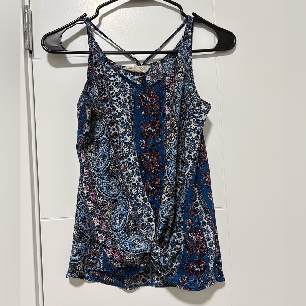 Pink Rose Navy and White Patterned tie front Camisole